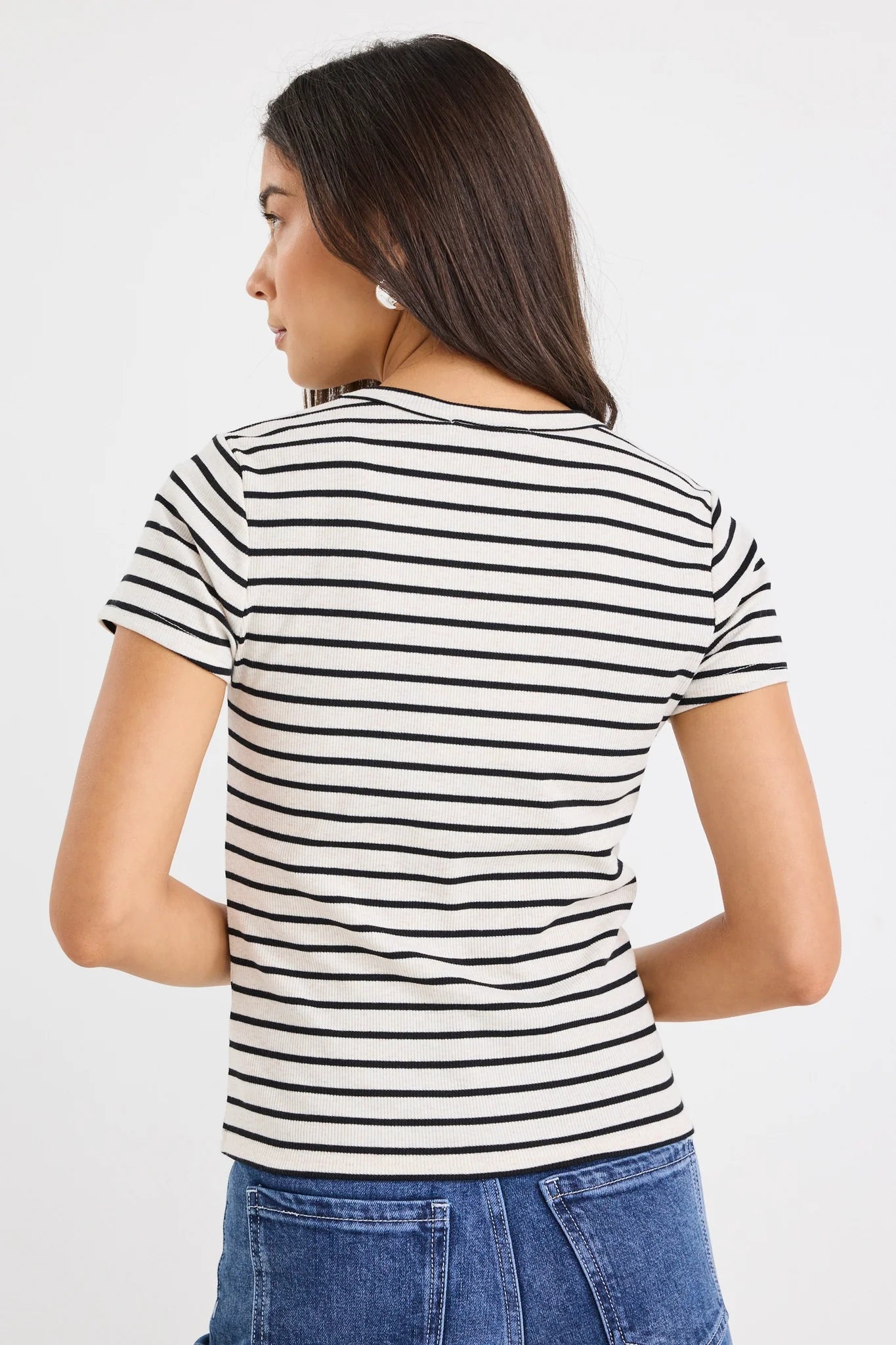 Study Black Ecru Stripe Rib Longer Baby Tee