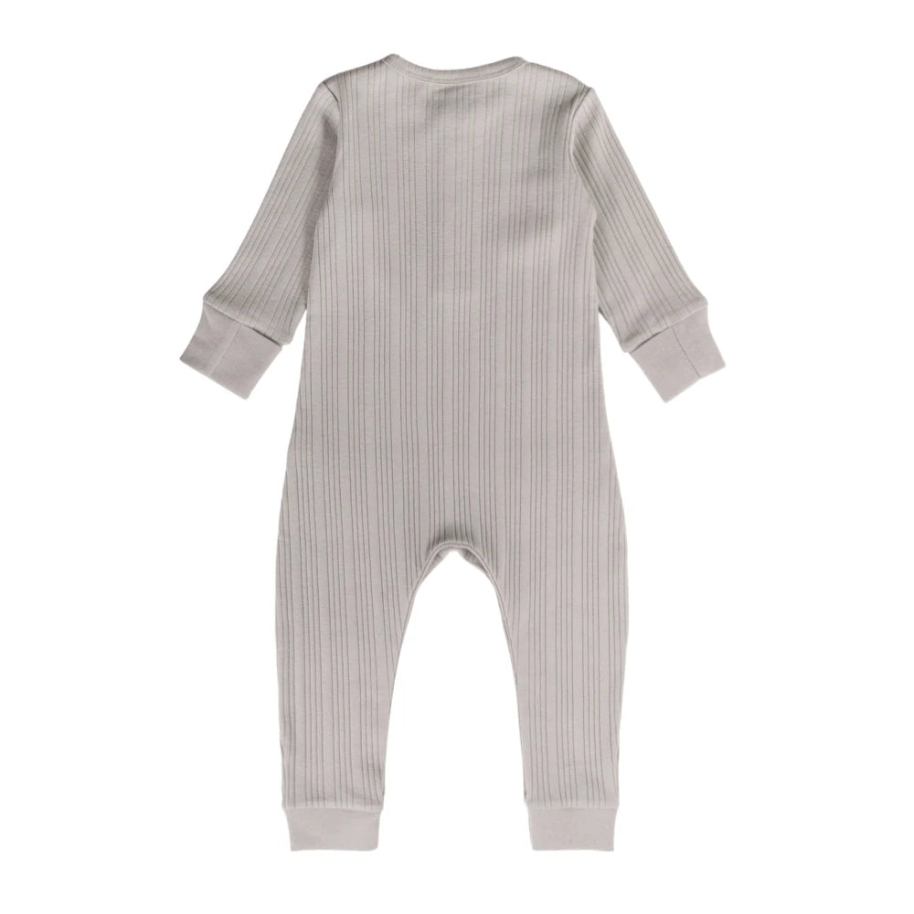 Woolbabe Merino/Organic Cotton Long Sleeve Henley Suit - Pebble Marl