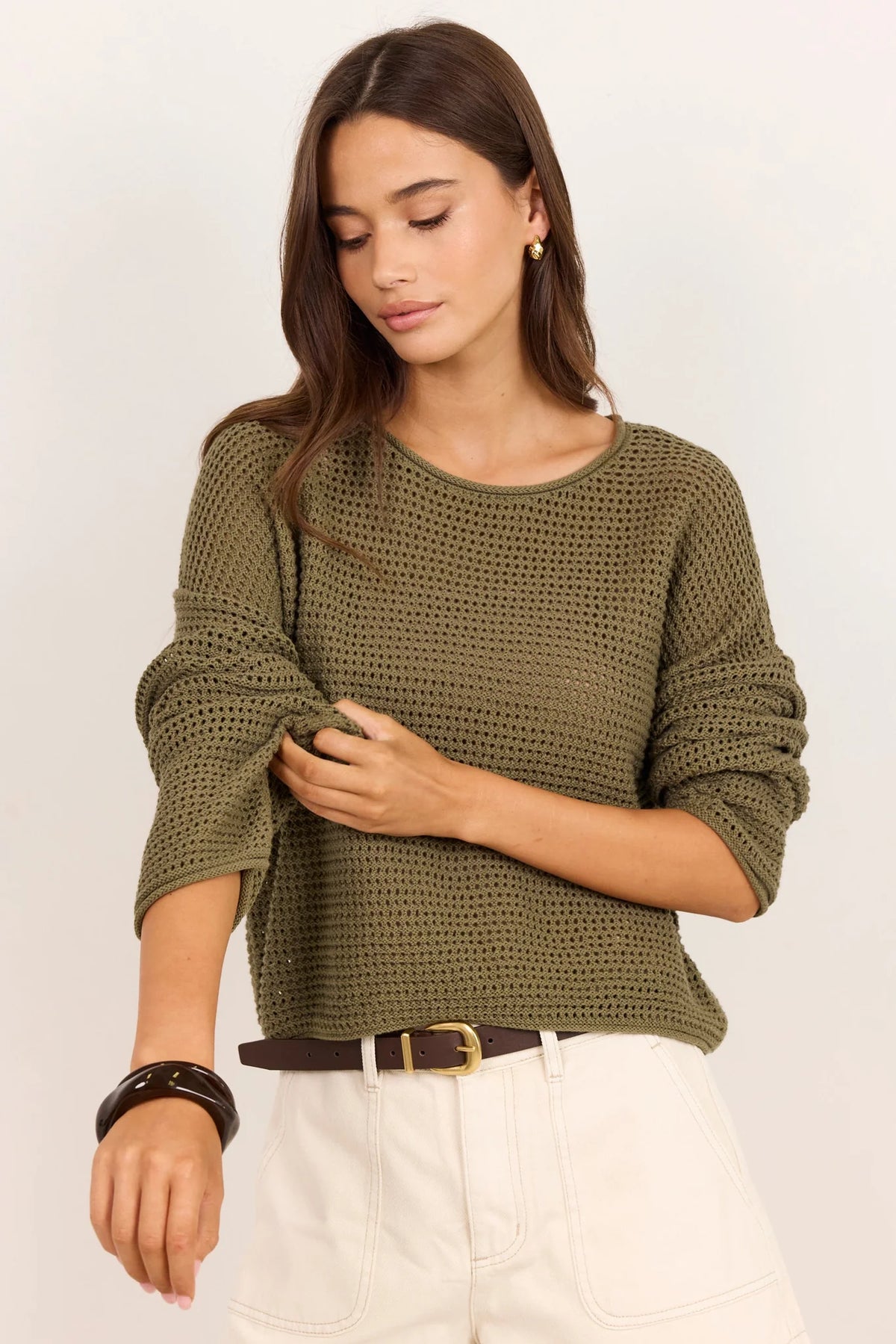 Dawn Light Khaki Crochet Knit Jumper