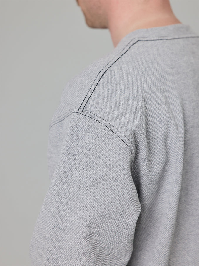 STAMP PIQUE LS TEE - GREY MARLE