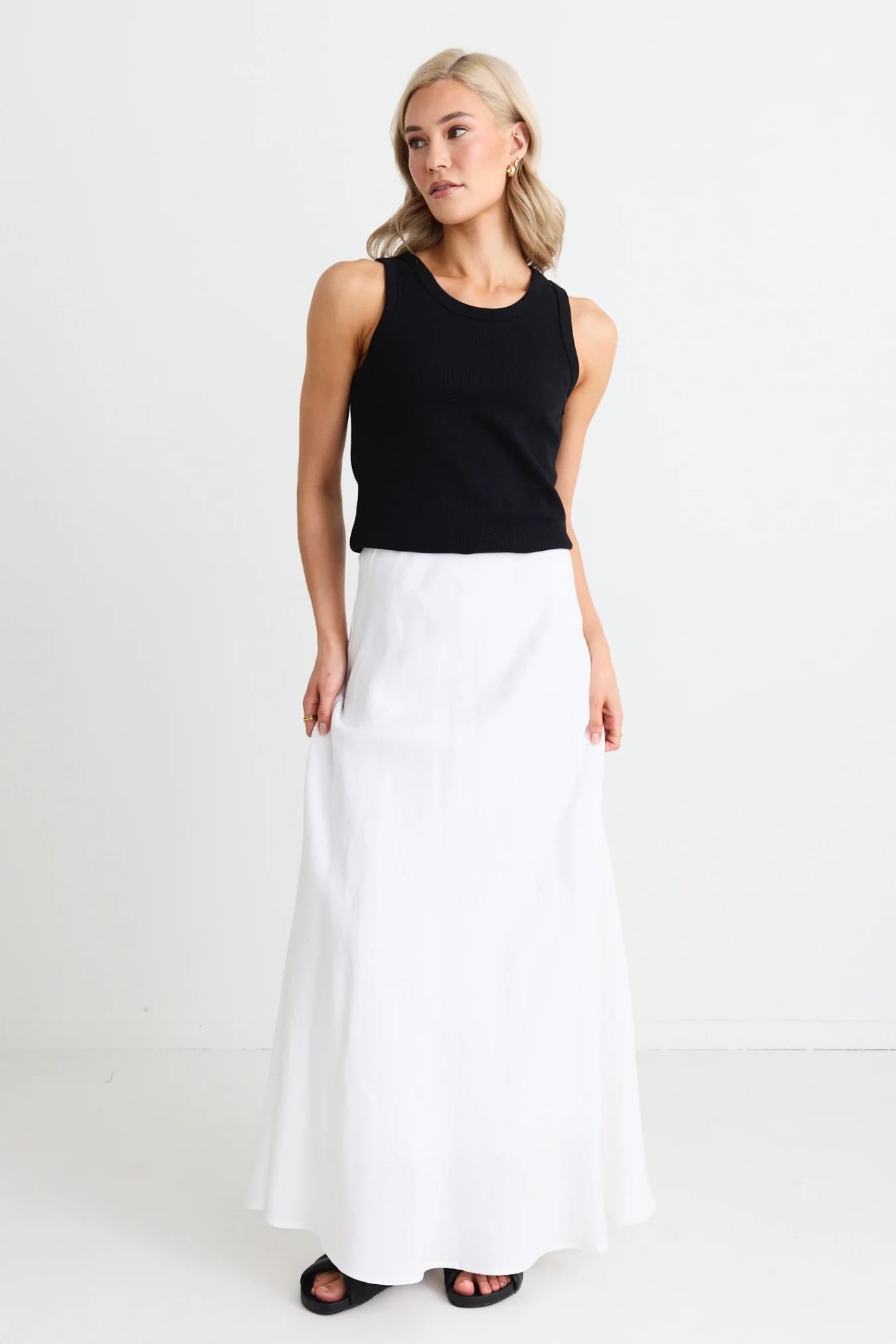 Lagos White Linen Blend Bias Maxi Skirt