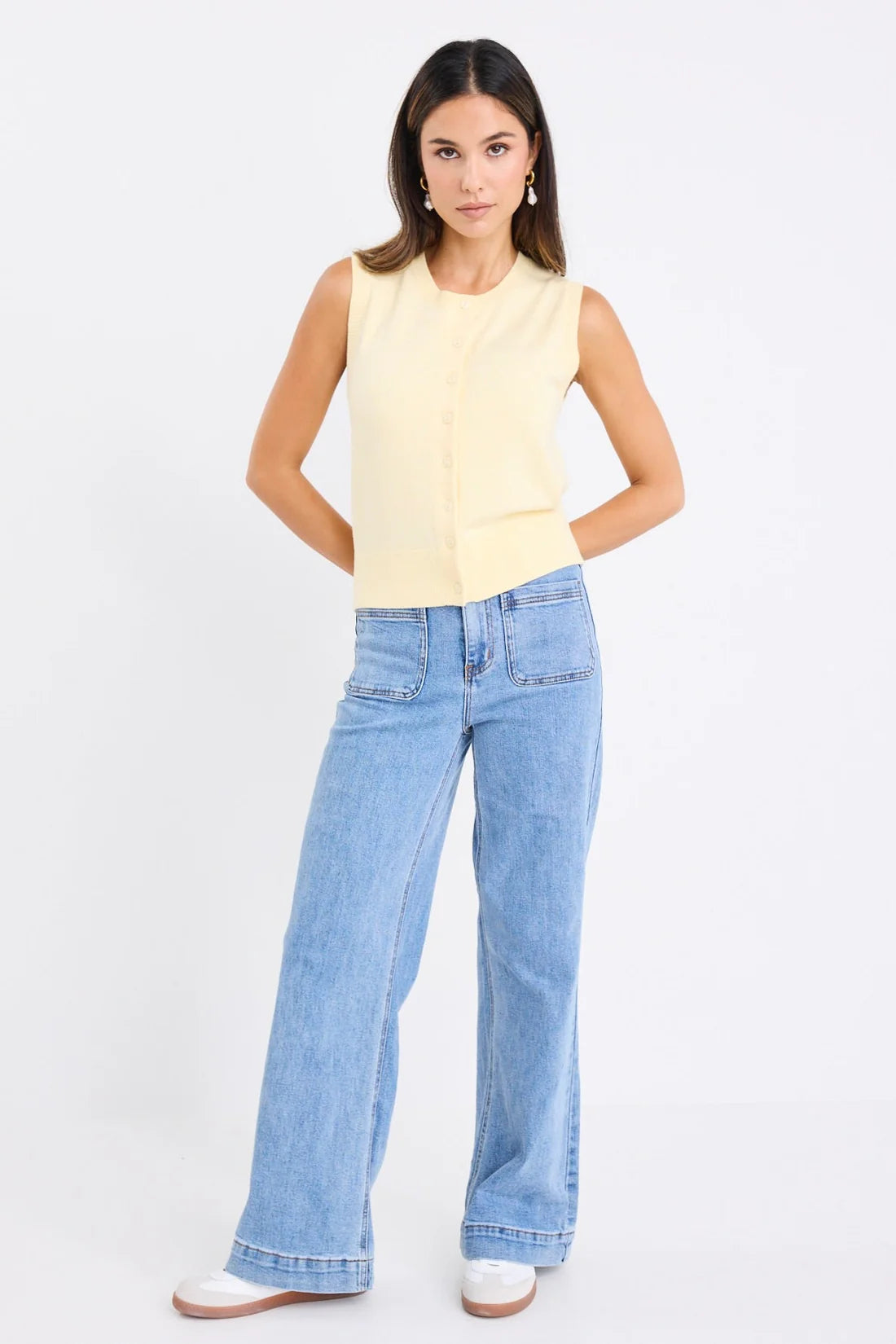 Alleyway Butter Soft Knit Crewneck Vest Top - Butter