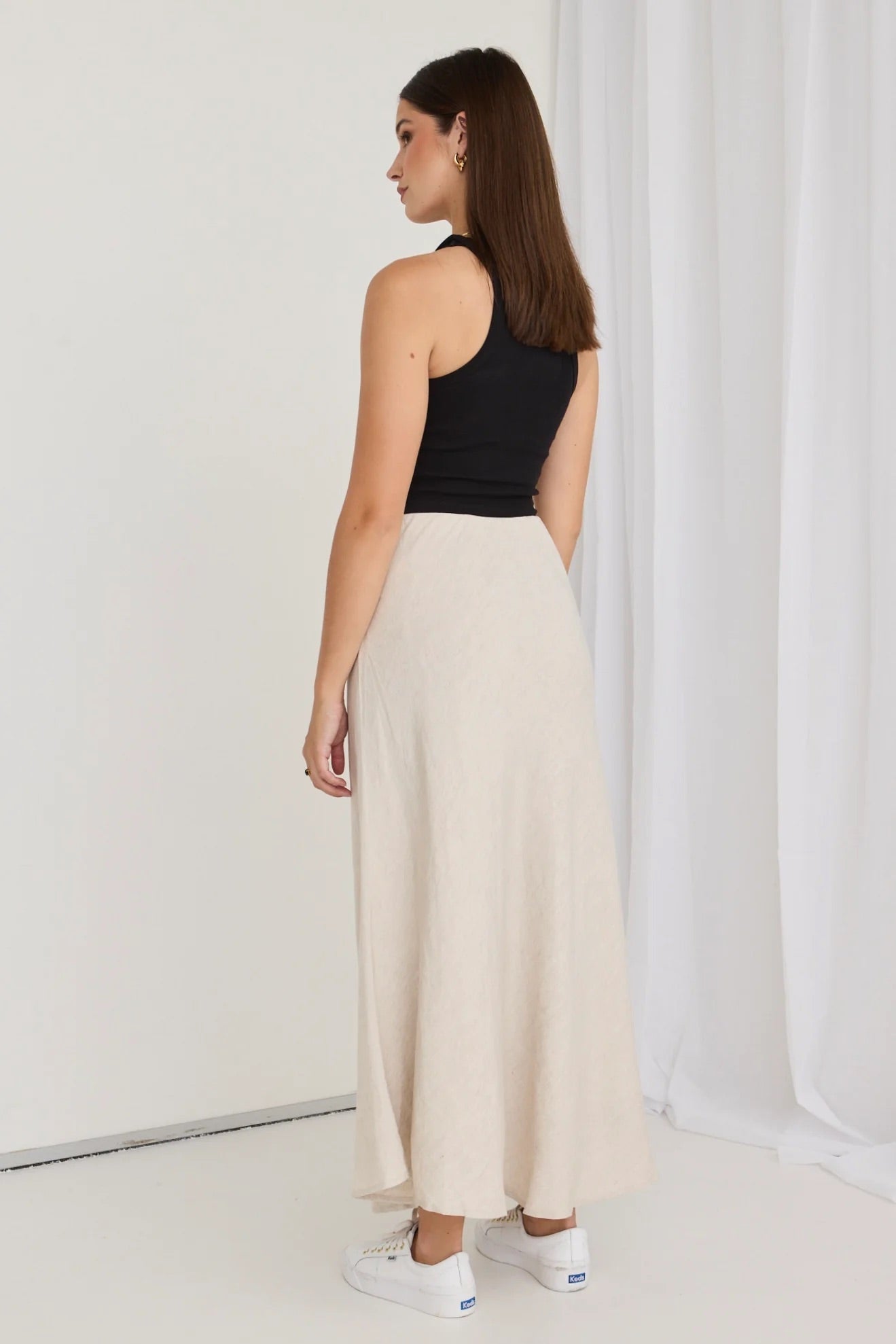 Lagos Natural Linen Floaty Bias Cut Maxi Skirt