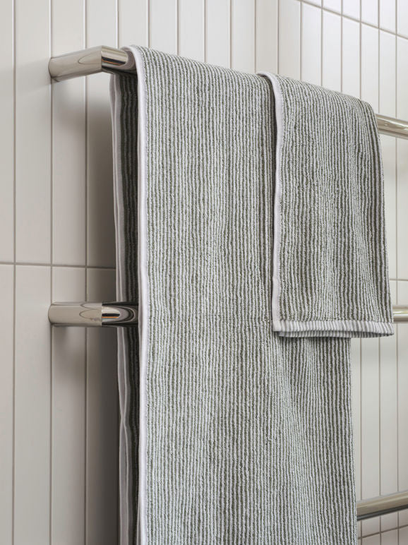 Stripe Cotton Bath Towel Range - Olive/White
