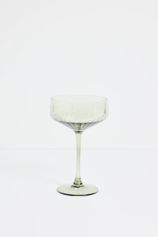 Olive Green Ribbed Set of 2 Coupe Cocktail Glasses