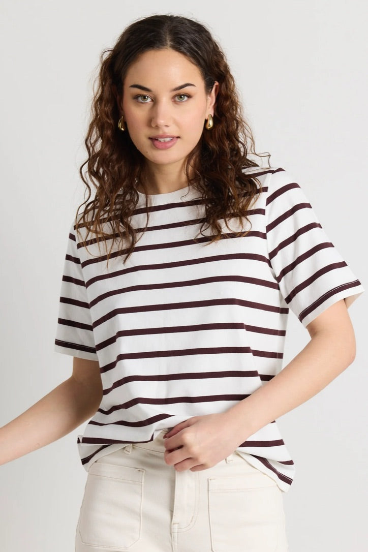 Binding Chocolate & White Stripe Boxy Fit Tee