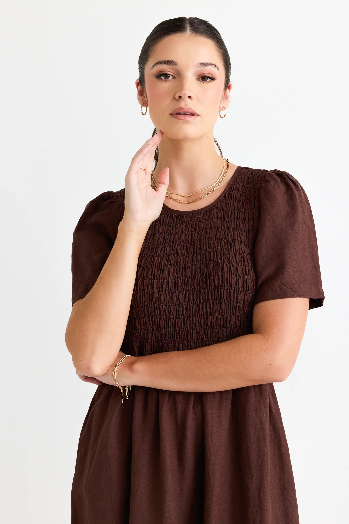 Wren  Midi Dress - Chocolate Linen Blend