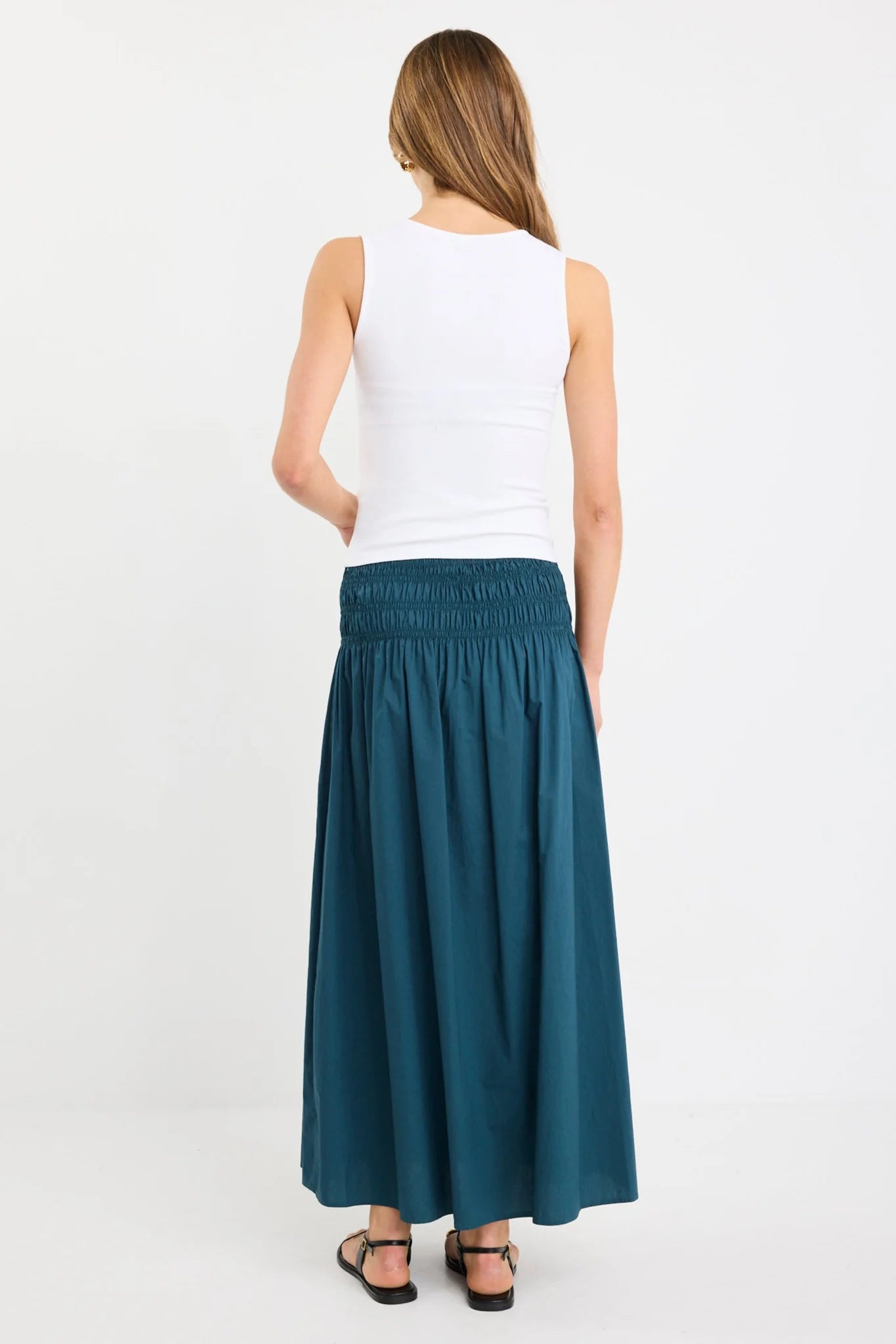 Entourage Petrol Cotton Shirred Waist Maxi Skirt - Petrol