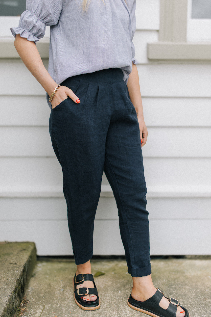 Zara pant - navy linen