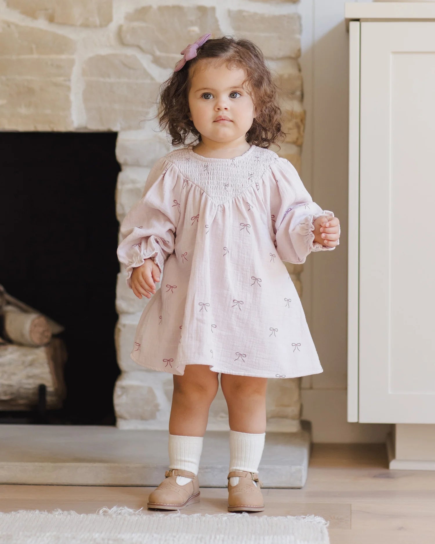 Smocked V dress - Lilac bows