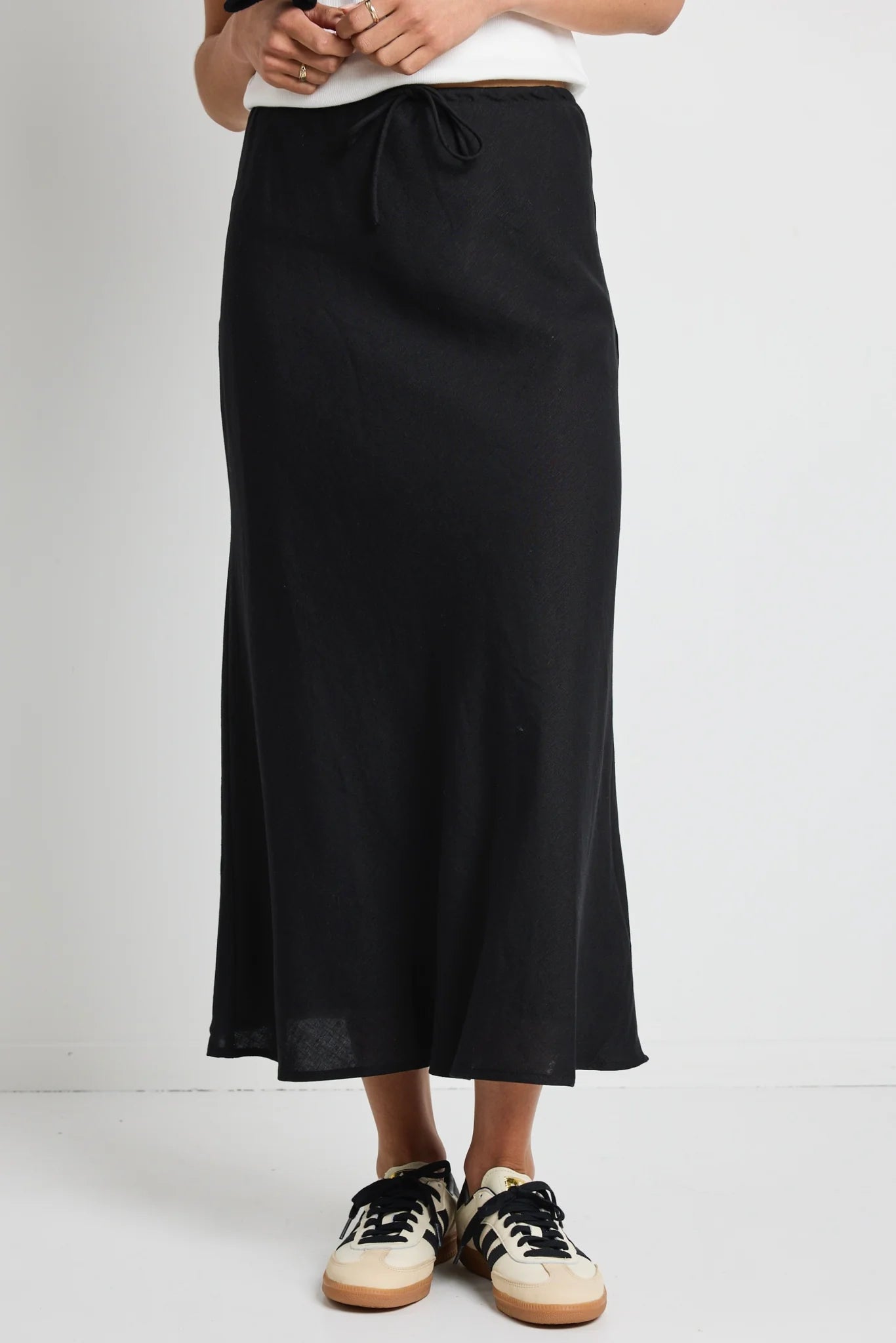 Summit Black Tie Waist Bias Maxi Skirt