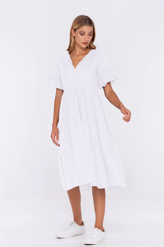 Bella midi linen dress - white