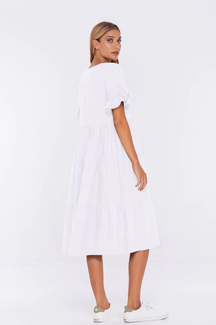Bella midi linen dress - white