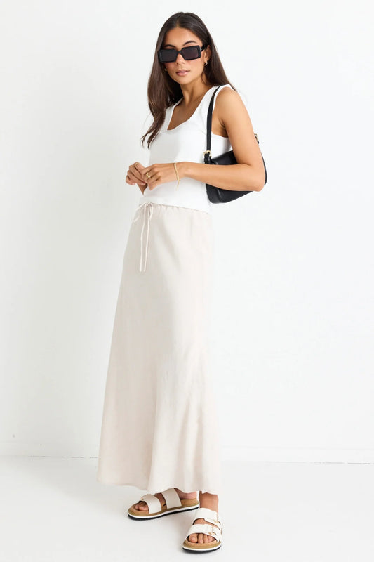 Summit Natural Linen Blend Tie Waist Bias Maxi Skirt