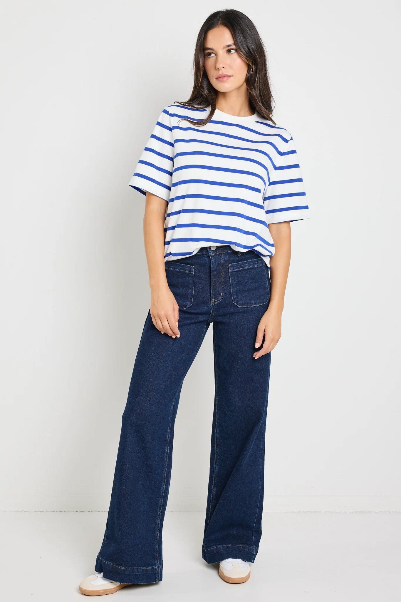 Binding Blue White Stripe Boxy Fit Tee