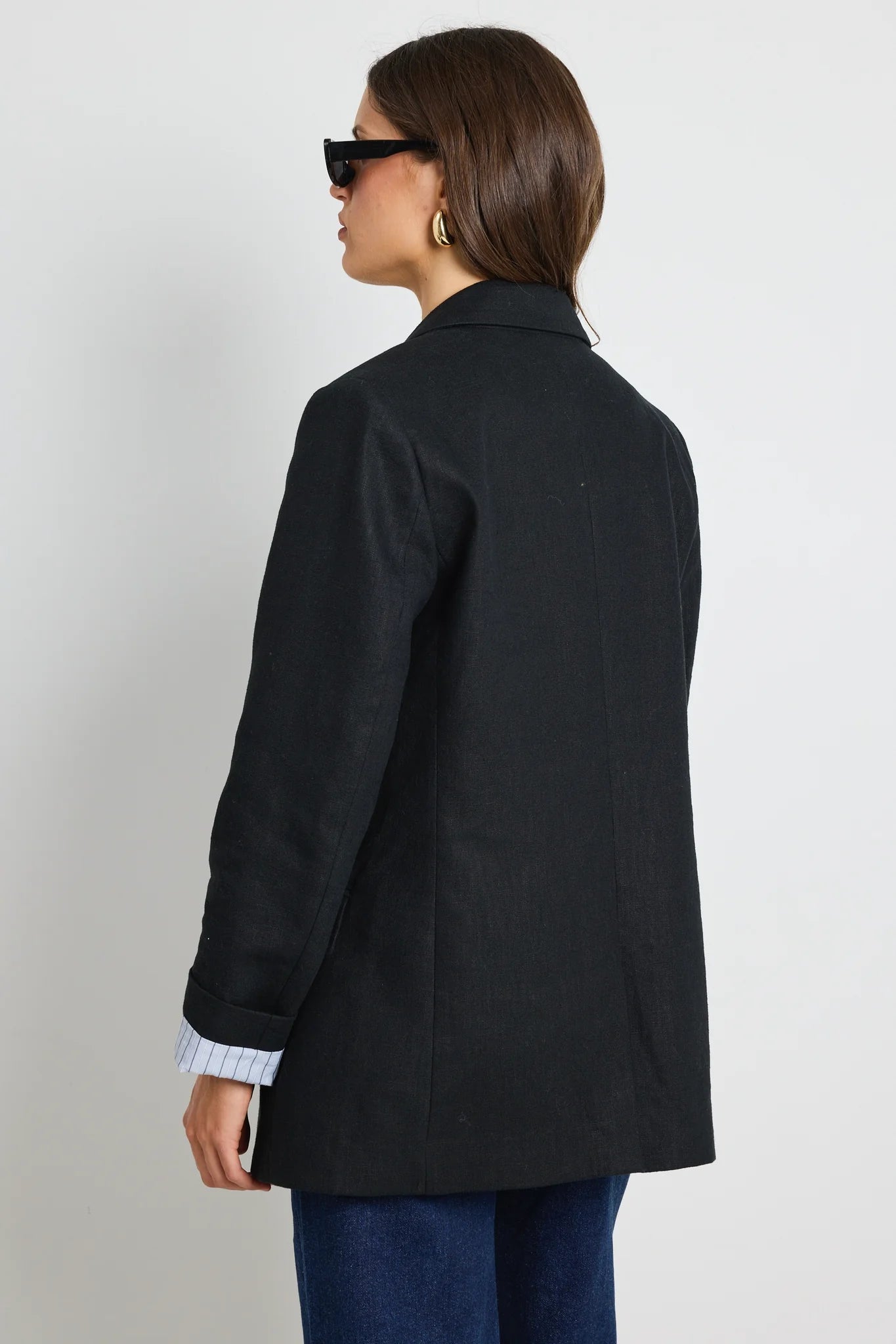 Dock Black Ramie Rolled Sleeve Blazer