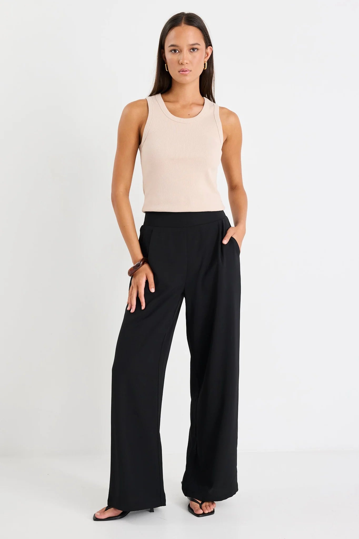 Guardian Black Linen Viscose Elastic Back Pants