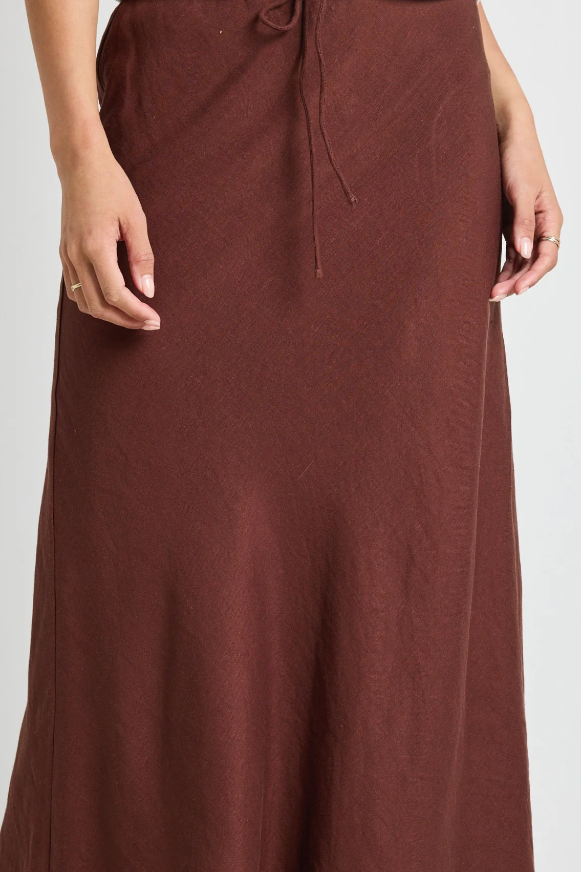 Summit Chocolate Tie Waist Bias Maxi Skirt