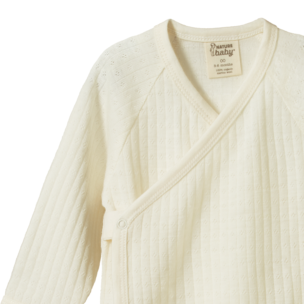 Merino pointelle long sleeve kimono bodysuit - Natural