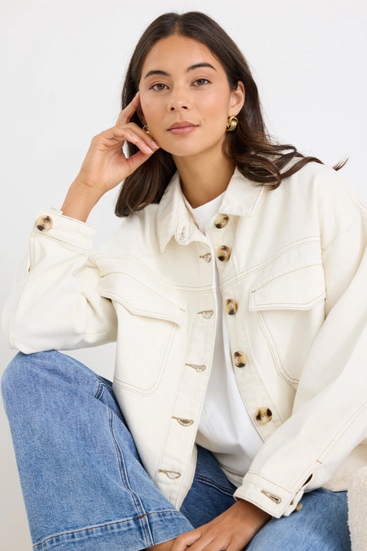 Echo Ecru Patch Pocket Denim Jacket