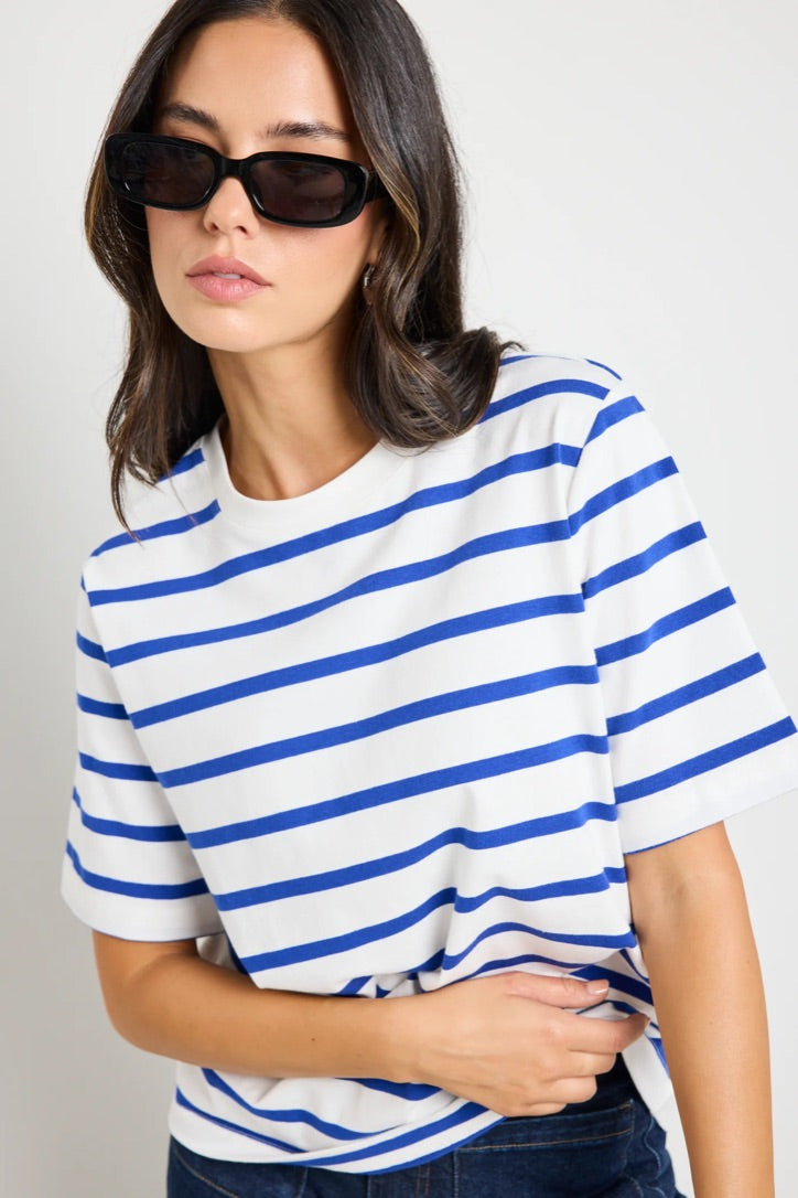 Binding Blue White Stripe Boxy Fit Tee