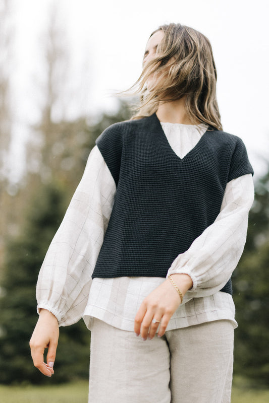 Waffle vest 100% merino - Granite