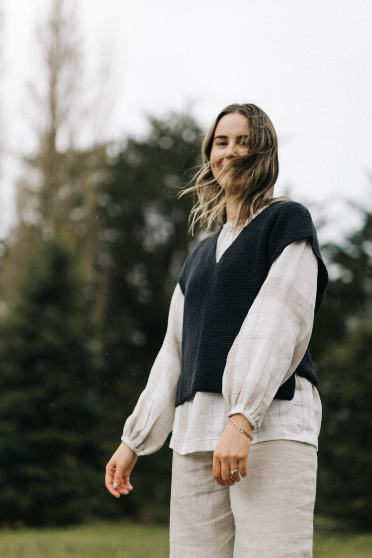 Waffle vest 100% merino - Granite