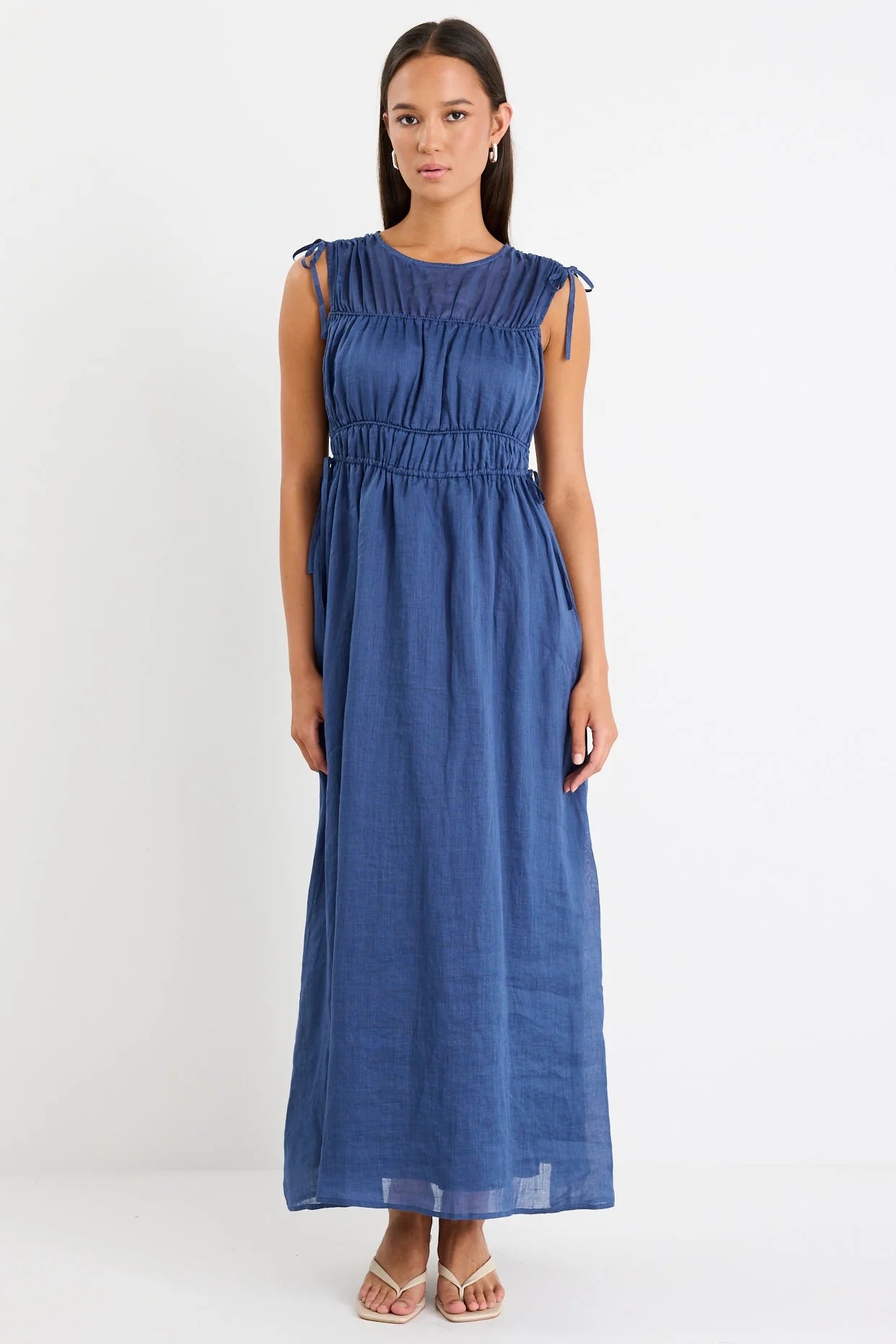 Compass Navy Ramie Relaxed Sleeveless Maxi Dress