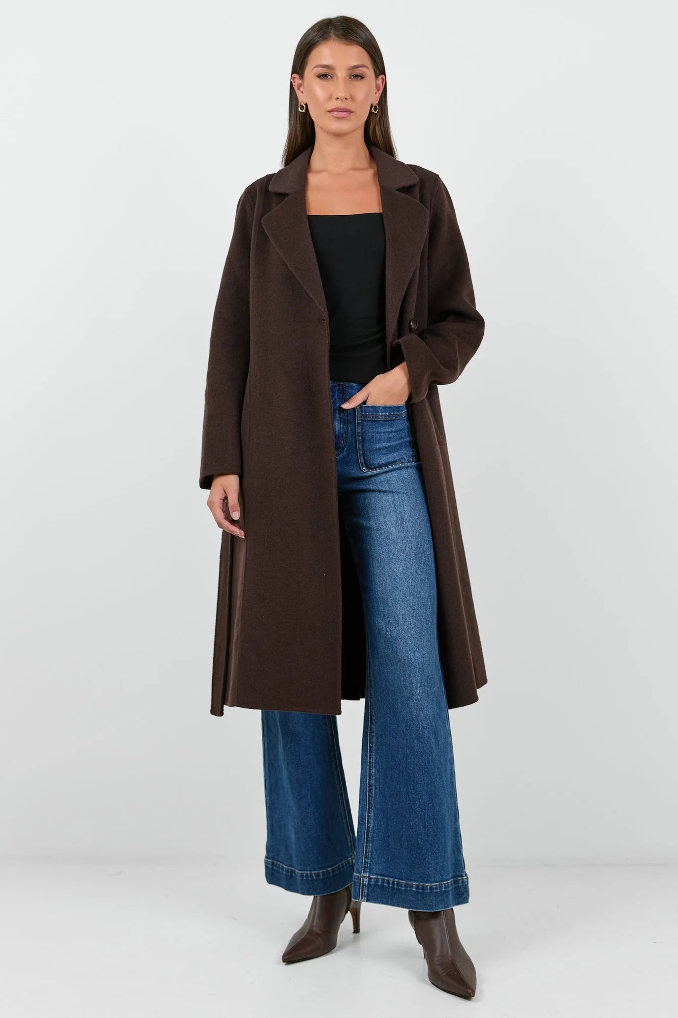 Provence Chocolate Melton Double Breasted Belted Coat