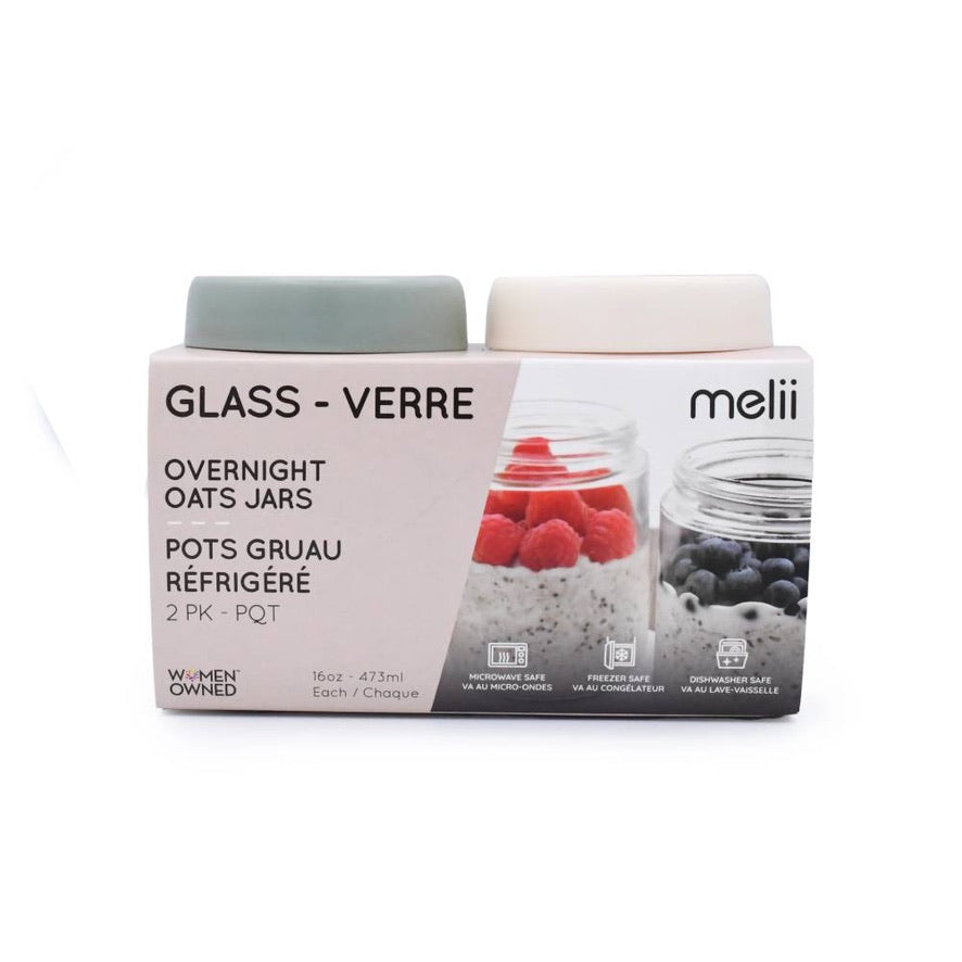 Melii Glass Overnight Oat Jars 2pk - Sage/Ivory