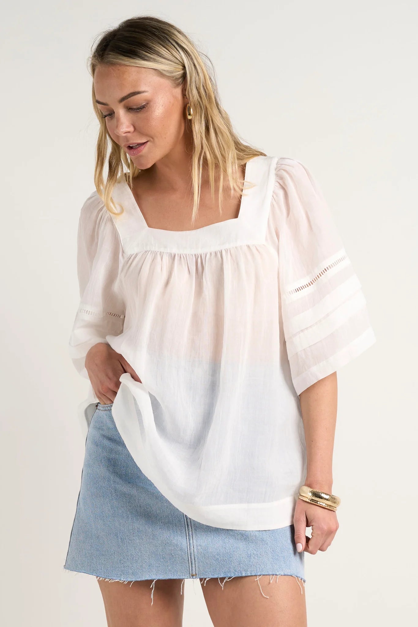 Cultured Ivory Square Neck Boxy Short Sleeved Top