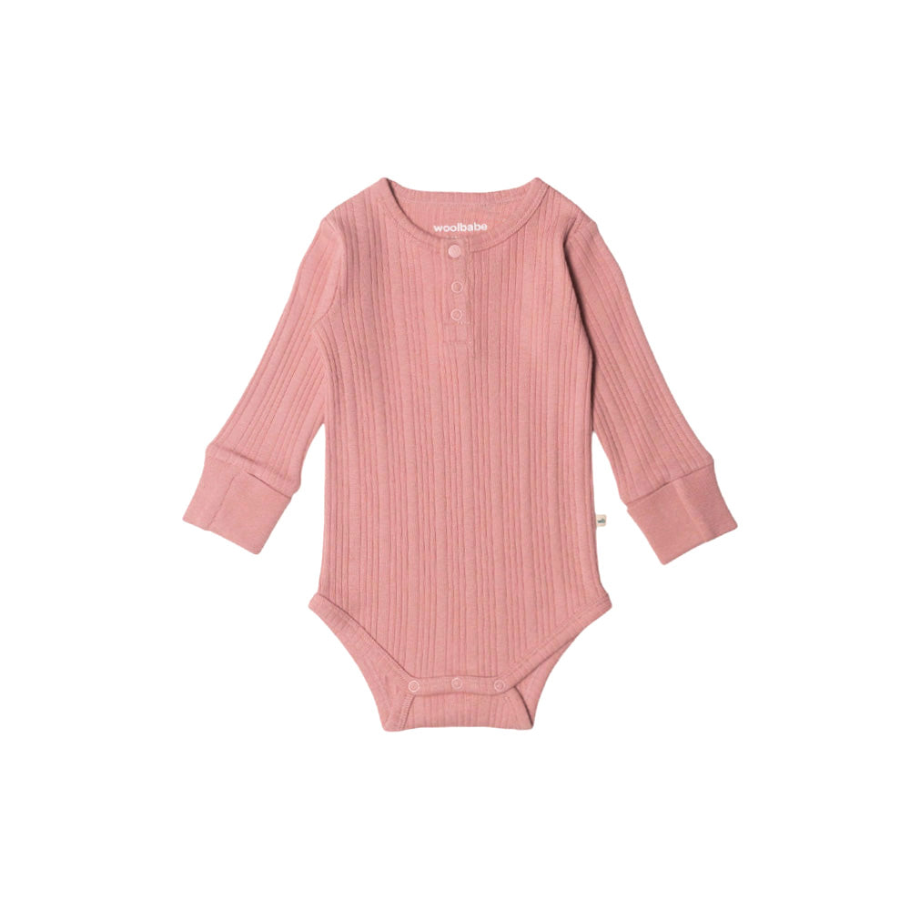 Woolbabe Merino/Organic Cotton Long Sleeve Henley Bodysuit -  Dusk Marl