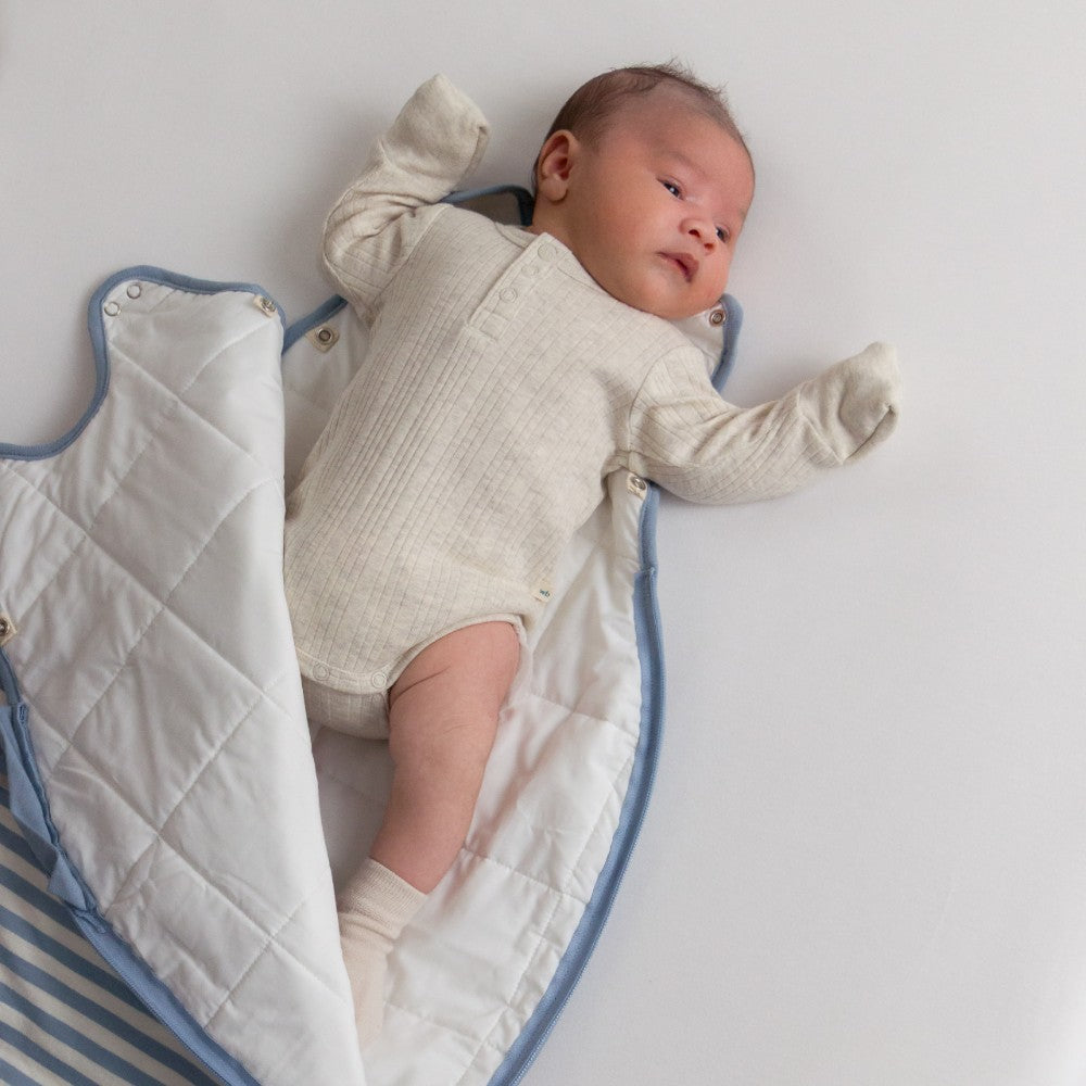 Woolbabe Merino/Organic Cotton Long Sleeve Henley Bodysuit - Natural Marl