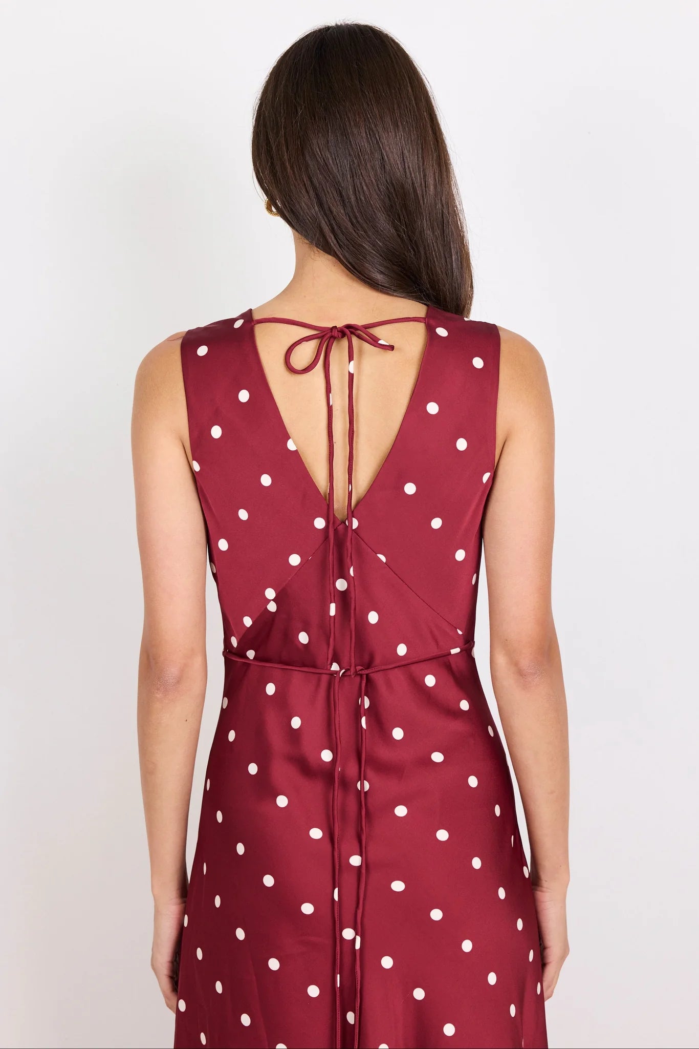 Aston Wine Cream Polka Dot Satin Bias Flared Maxi Dress