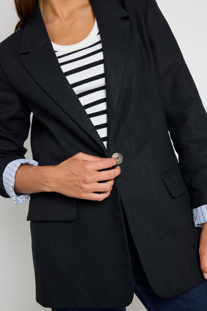 Dock Black Ramie Rolled Sleeve Blazer