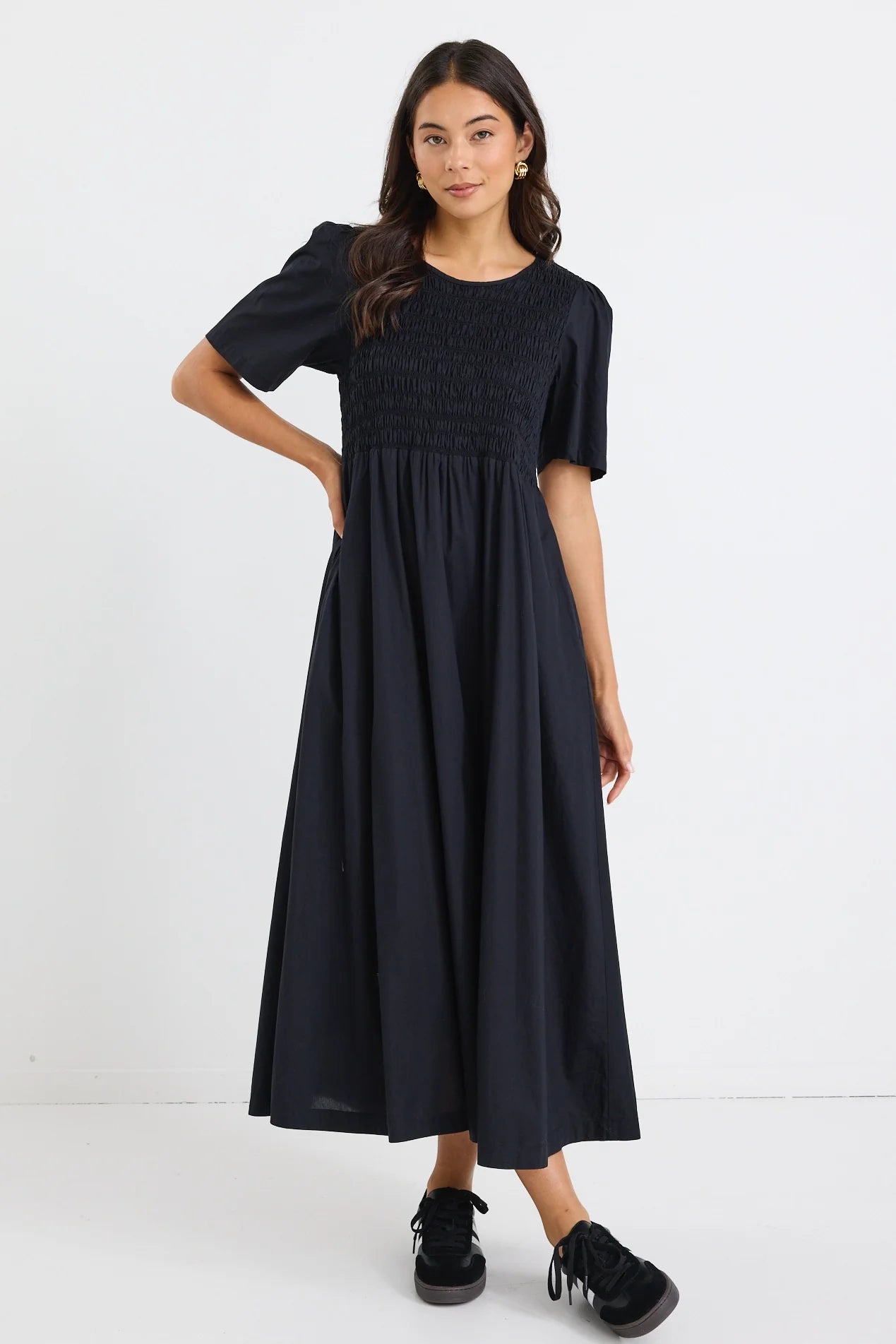 Wren Midi Dress - Black Linen