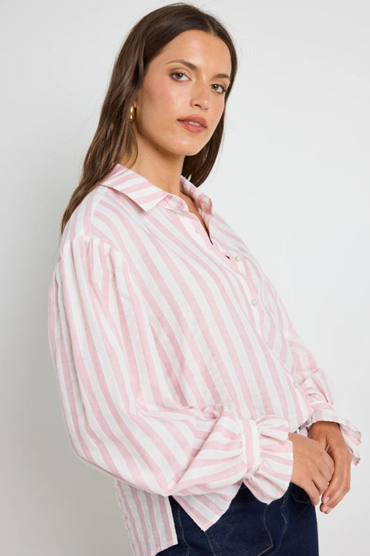 Connection Pink Stripe Button Front Blouse