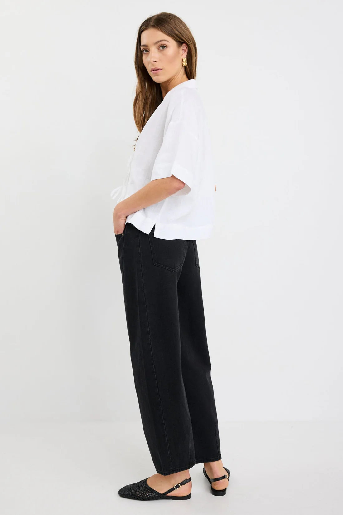 Fasting Ivory Linen Tie Front Shirt