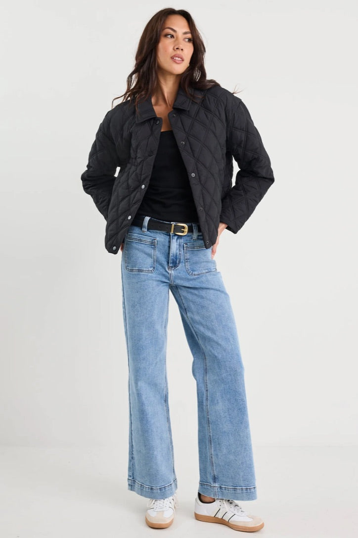 Absolute Black Collared Quilted Jacket