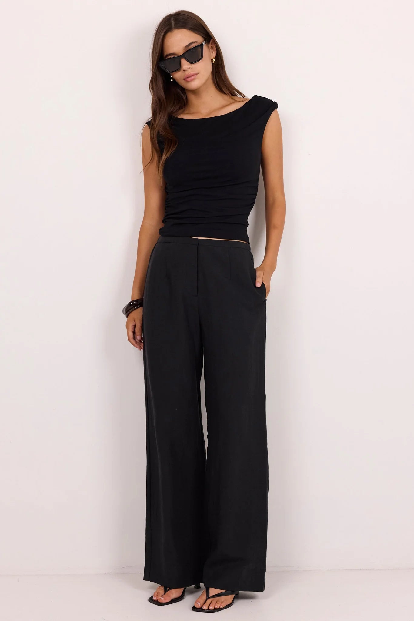 Charmed Soft Black Pleat Front Wide Leg Pants