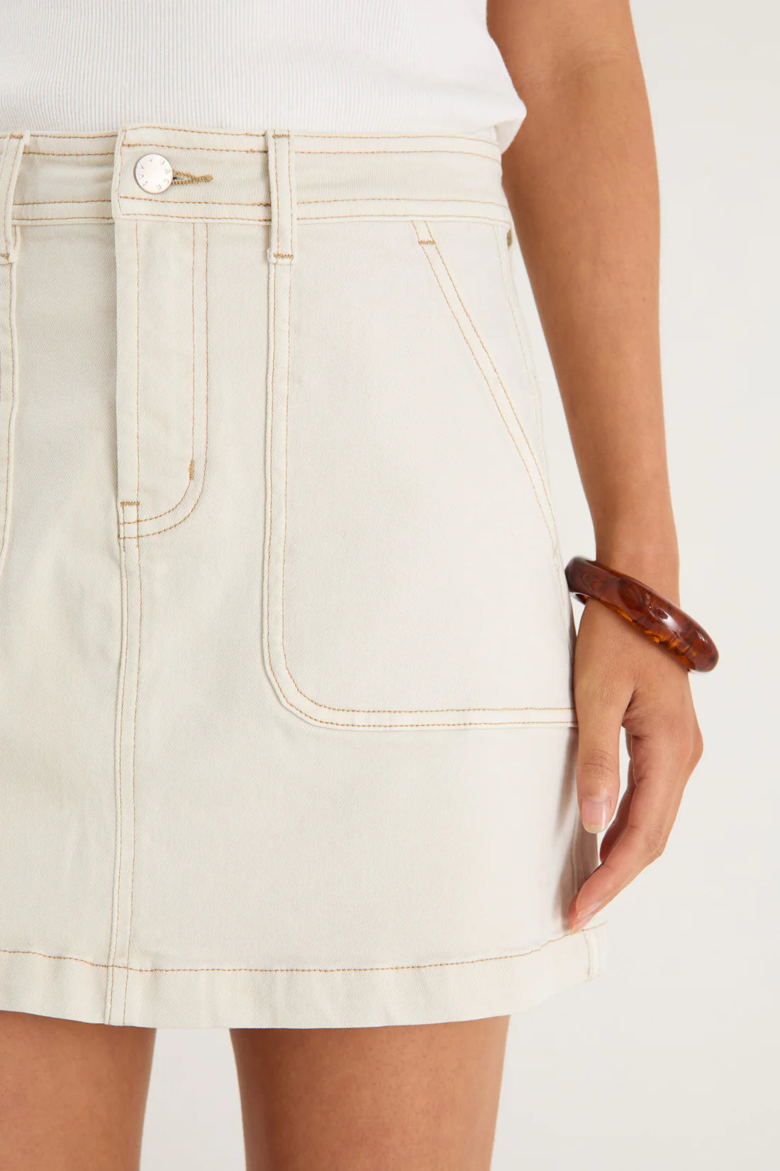 Orchard Ecru Denim Pocket Front Mini Skirt