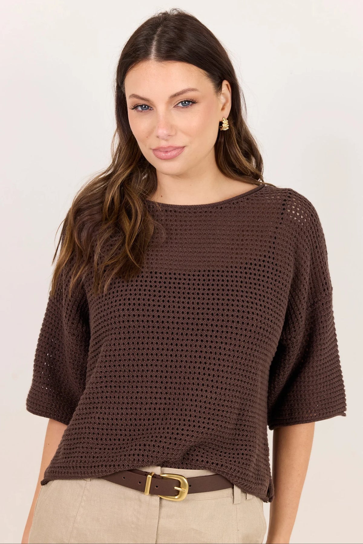 Sunrise Dark Chocolate SS Crochet Knit Top