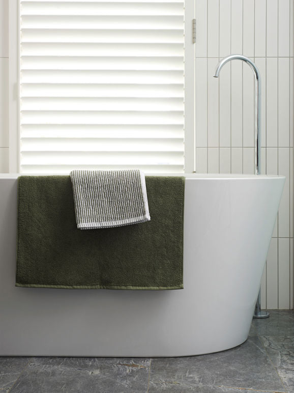 Stripe Cotton Bath Towel Range - Olive/White
