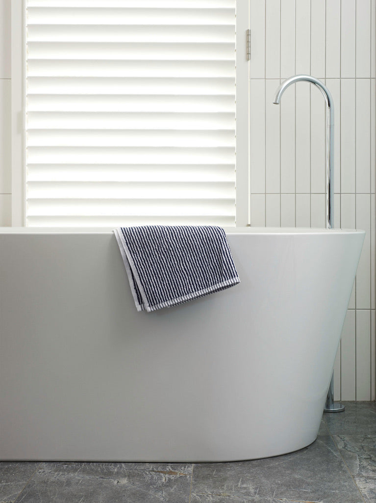 Stripe Cotton Bath Towel Range - Navy/White