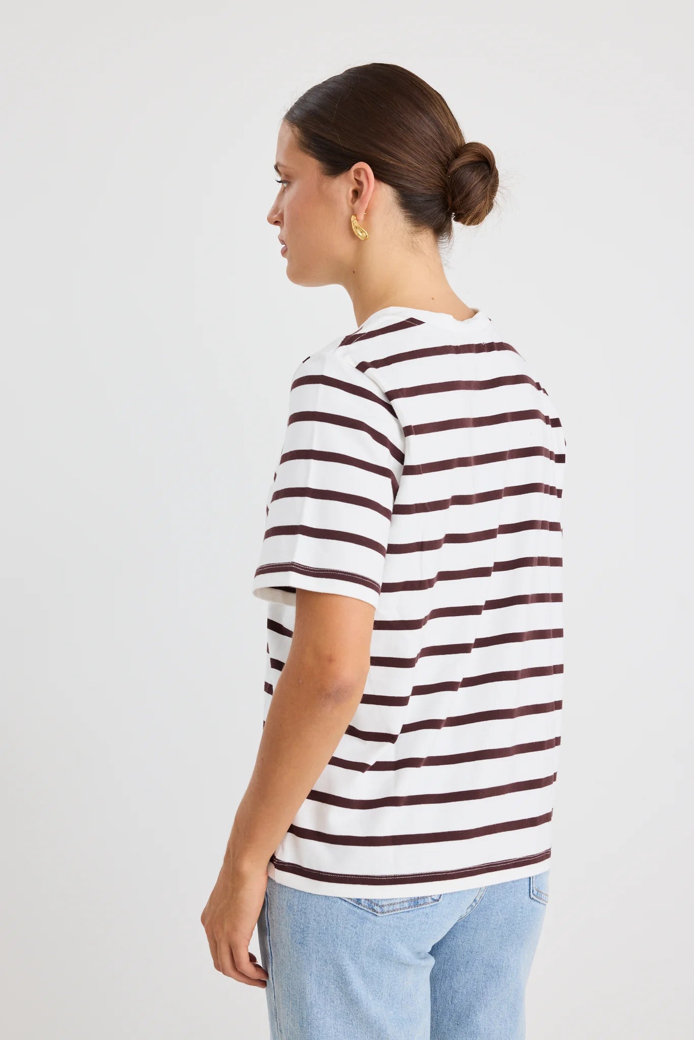 Binding Chocolate & White Stripe Boxy Fit Tee