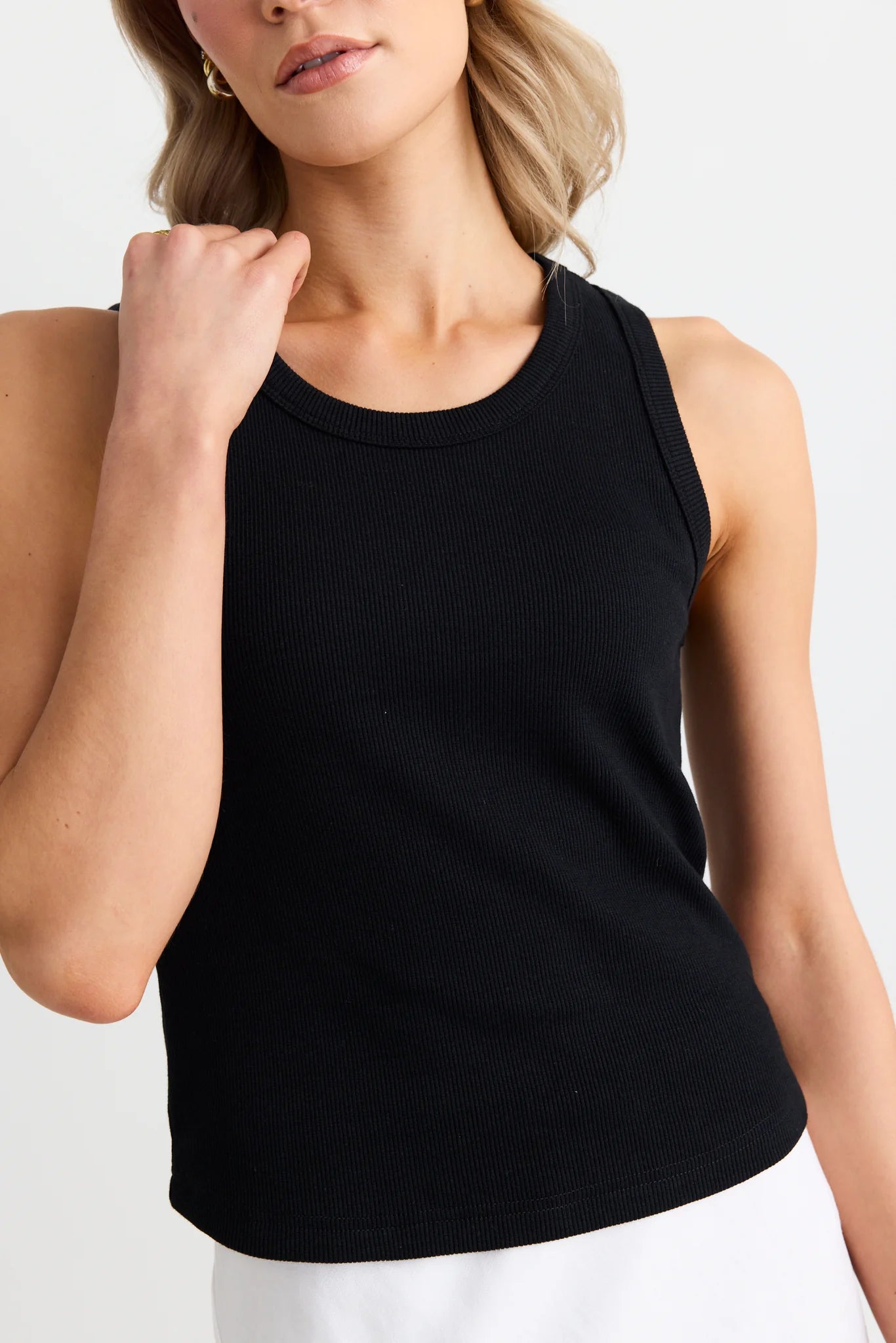 Cobble Black Rib Cutaway Tank - Black