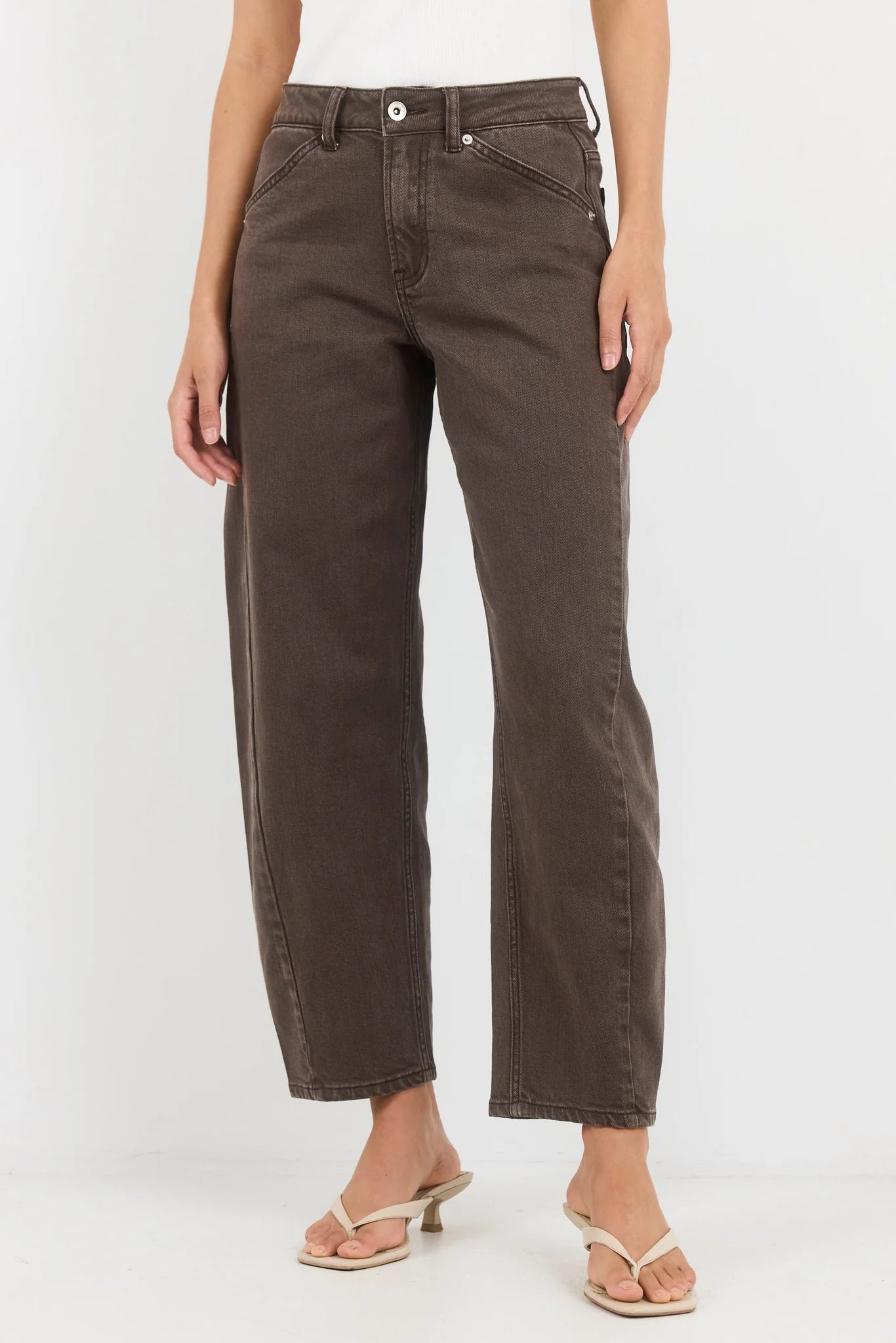 Idolise Mocha Stretch Soft Barrel Jeans