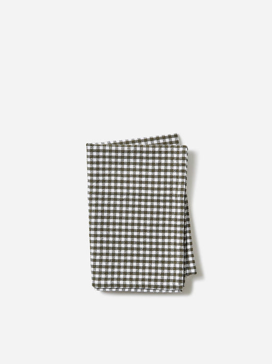 Gingham Washed Cotton Tea Towel - Olive