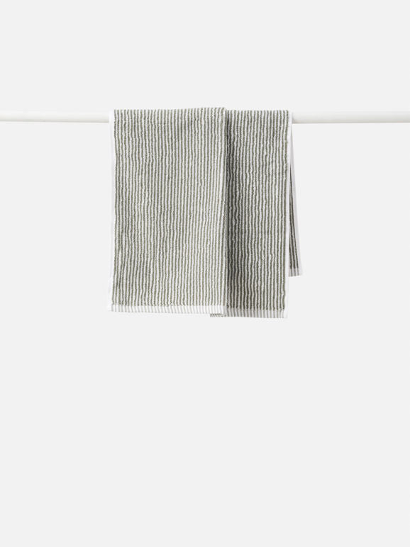 Stripe Cotton Bath Towel Range - Olive/White