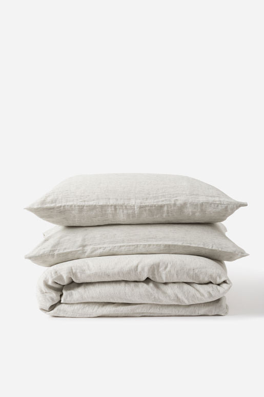 Pinstripe Linen Duvet Cover - Pepper/Chalk